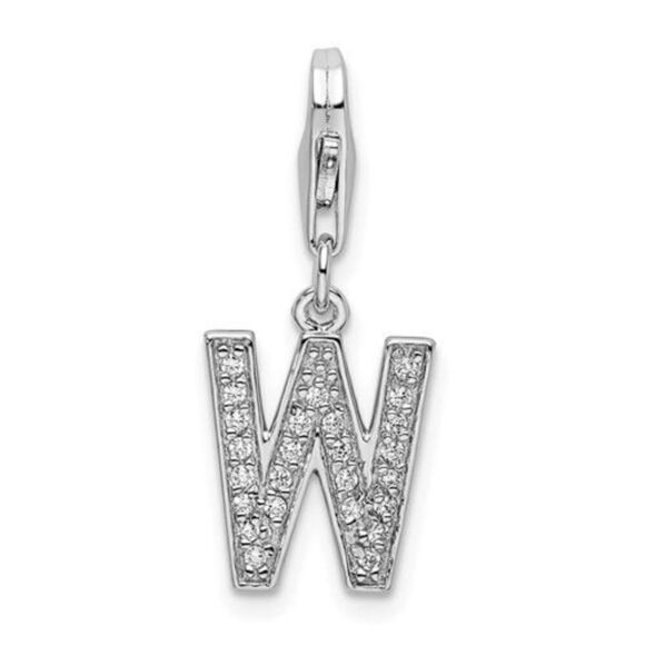 Sterling Silver and CZ Initial Charm- Letter W - Picture 1 of 7